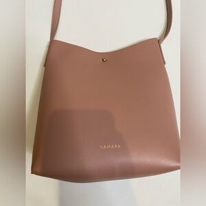 SAMARA Taupe-Pink Shoulder Bag with Gold Accent